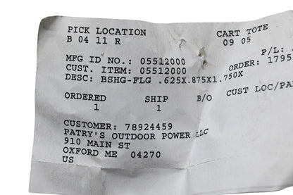 Ariens 05512000 Flange Bushing .625x.875x1.750x1.188 NOS