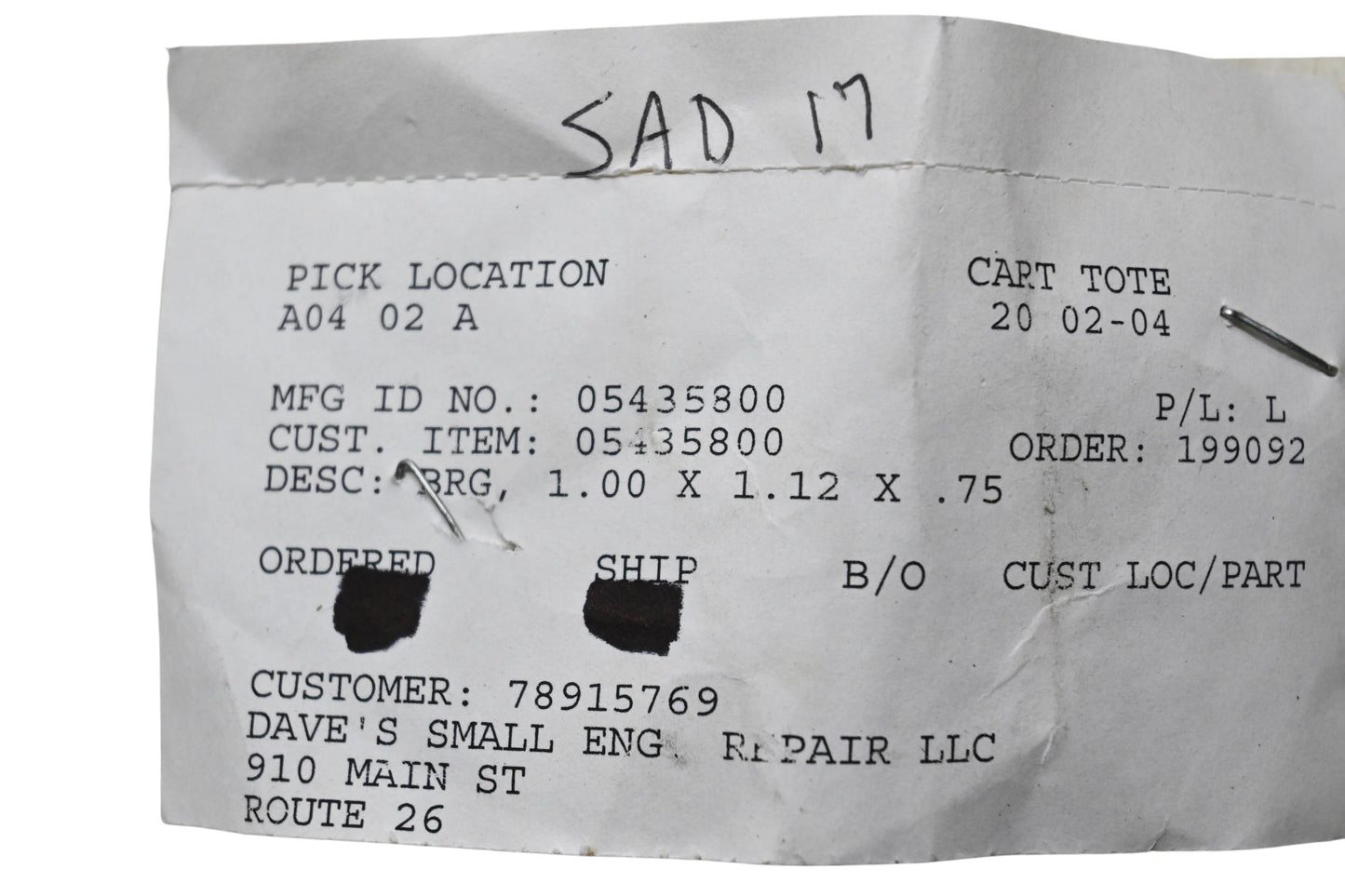 Ariens 05435800 Bushing 1.00x1.12x.75 NOS