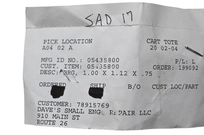 Ariens 05435800 Bushing 1.00x1.12x.75 NOS