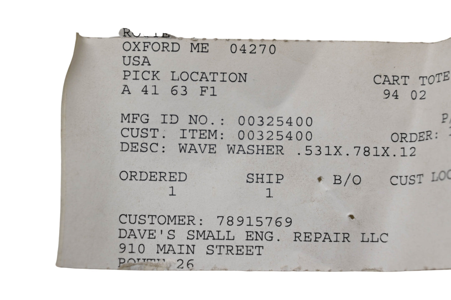 Ariens 00325400 Wave Washer NOS