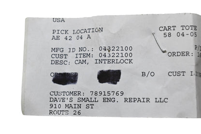 Ariens 04322100 Interlock Cam NOS