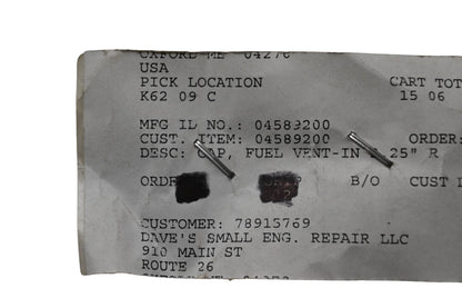 Ariens 04589200, 9190200 Vented Fuel Cap NOS