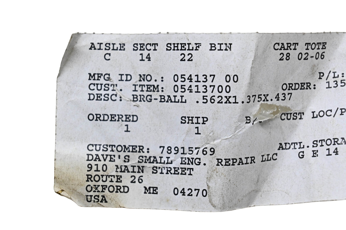 Ariens 05413700 Ball Bearing .562x1.375x.437 NOS