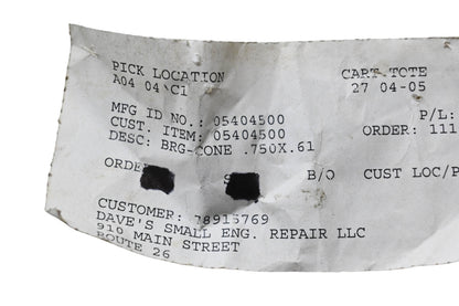 Ariens 05404500 Cone Bearing .750x.61 NOS