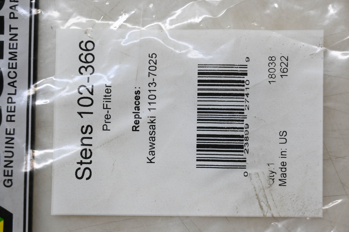 Stens 102-366, 11013-7025 Pre-Filter NOS
