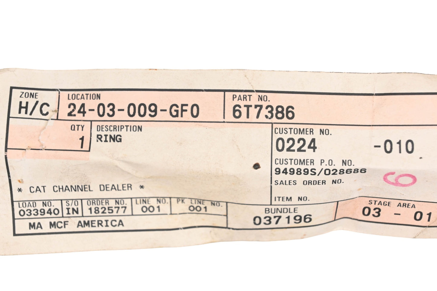 Caterpillar 6T7386, 6T-7386 Seal Ring NOS