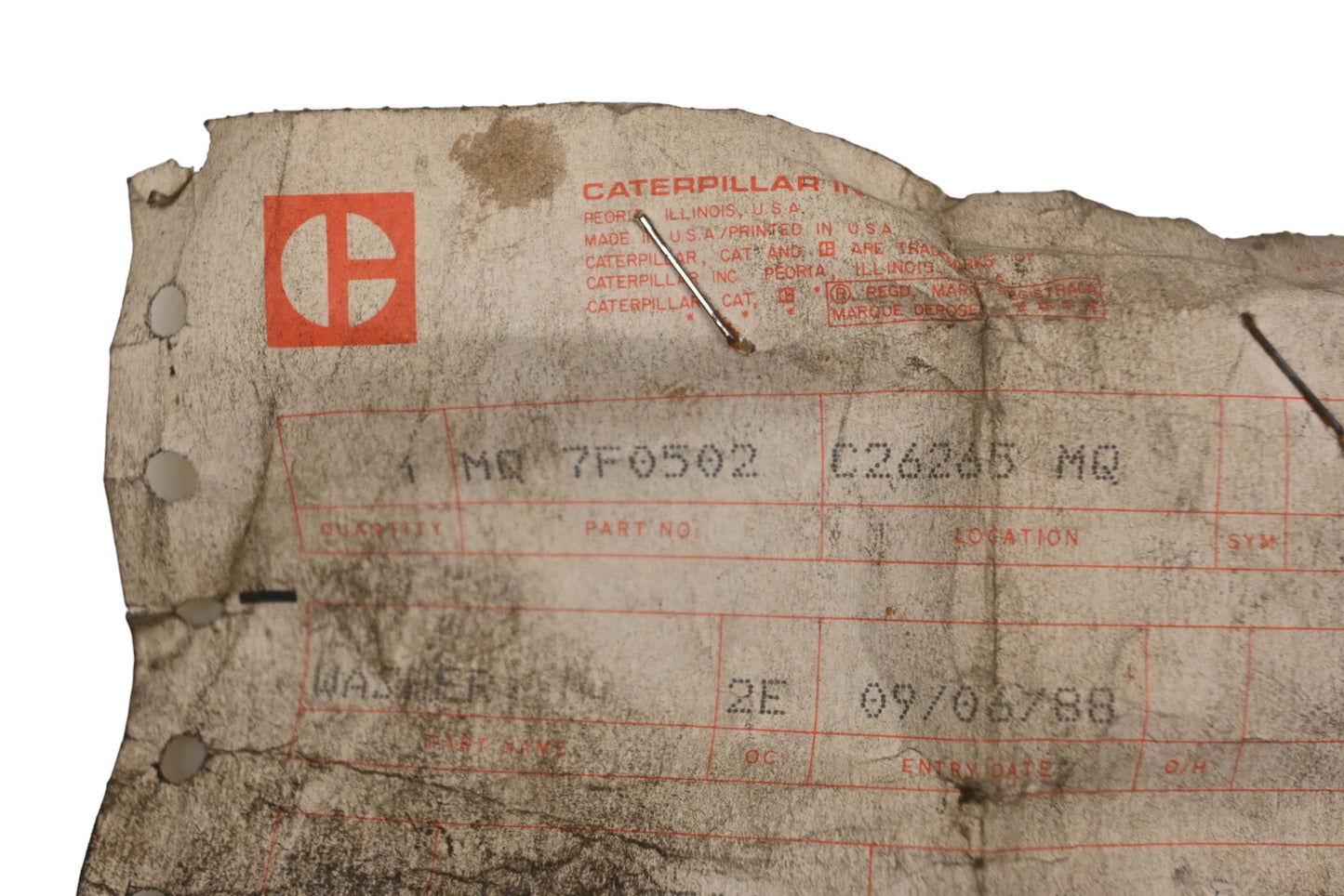 Caterpillar 7F0502, 7F-0502 Washer NOS