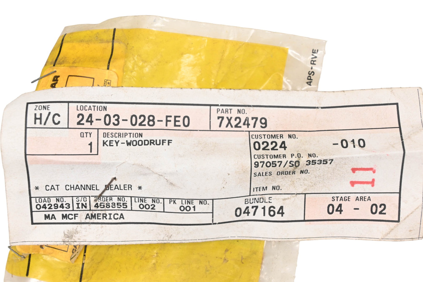 Caterpillar 7X2479, 7X-2479 Woodruff Key NOS