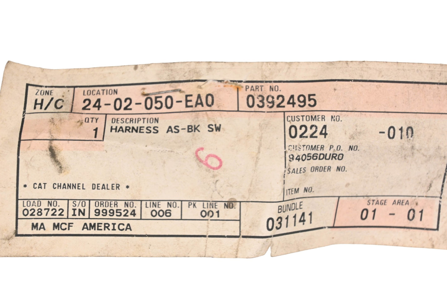 Caterpillar 0392495, 039-2495 Brake Switch Harness NOS