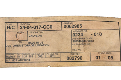 Caterpillar 0062985, 006-2985, V124498 Steering Gear Valve NOS