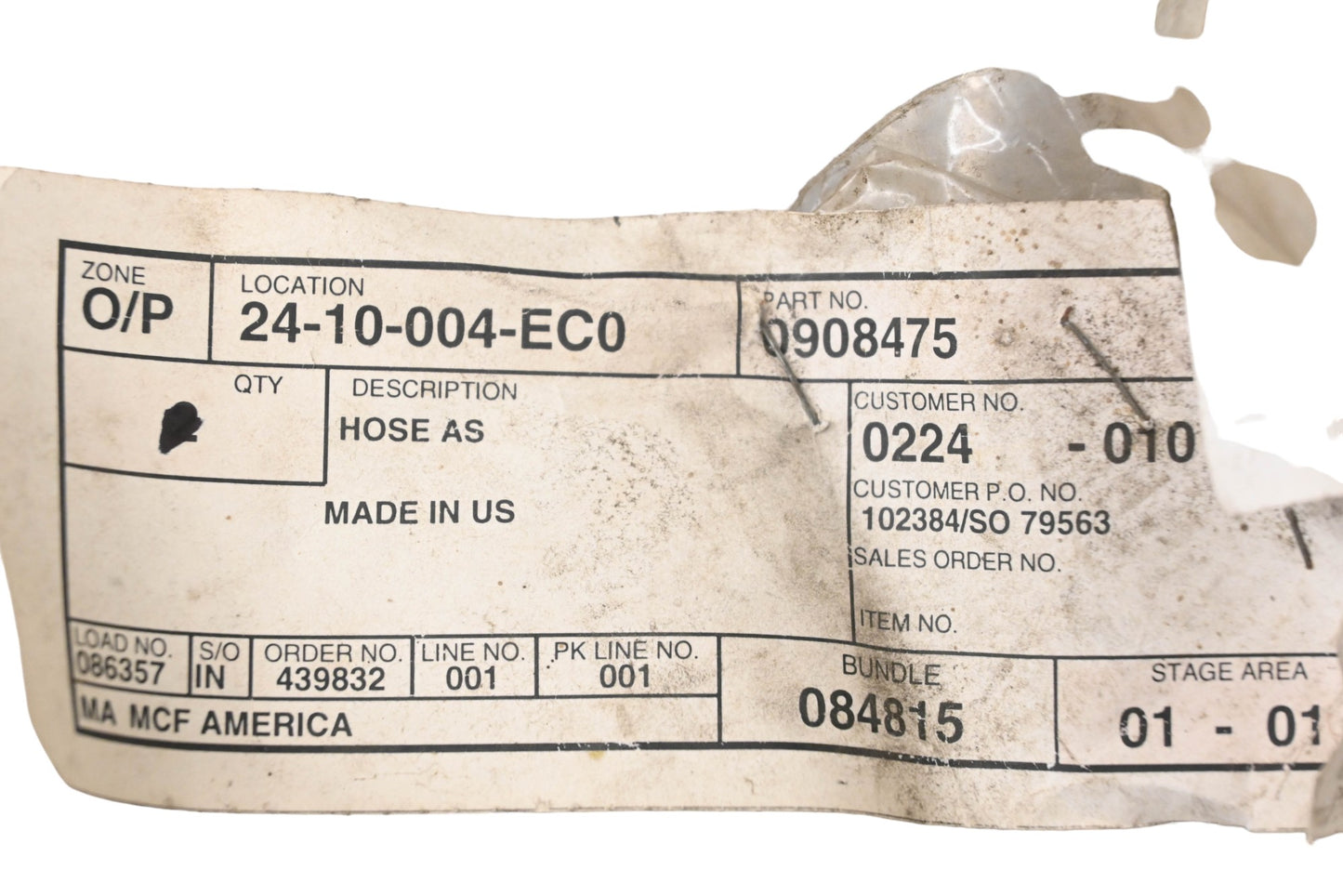 Caterpillar 0908475, 381-10 Parker 30"x5/8" Hose Assembly NOS