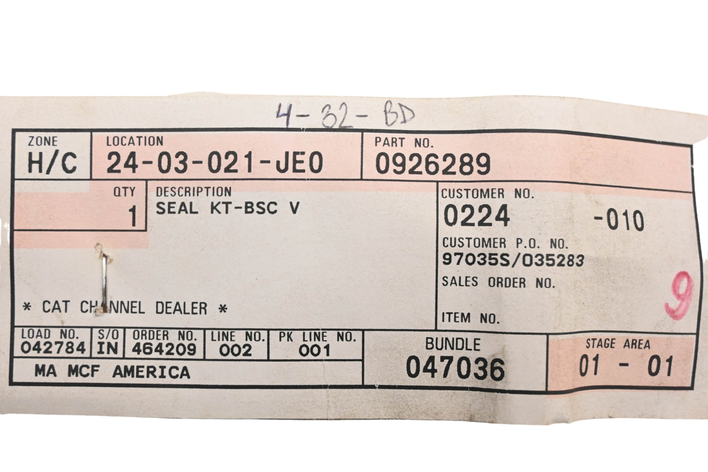 Caterpillar 0926289 Vickers Spool Seal Kit NOS