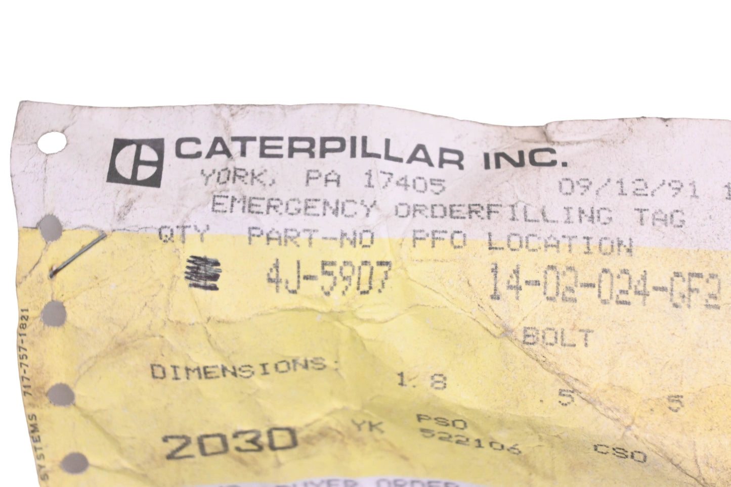 Caterpillar 4J5907, 4J-5907 Bolt NOS