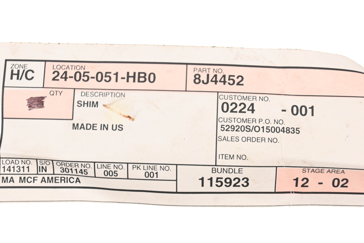 Caterpillar 8J4452, 8J-4452 Shims Qty 2 NOS