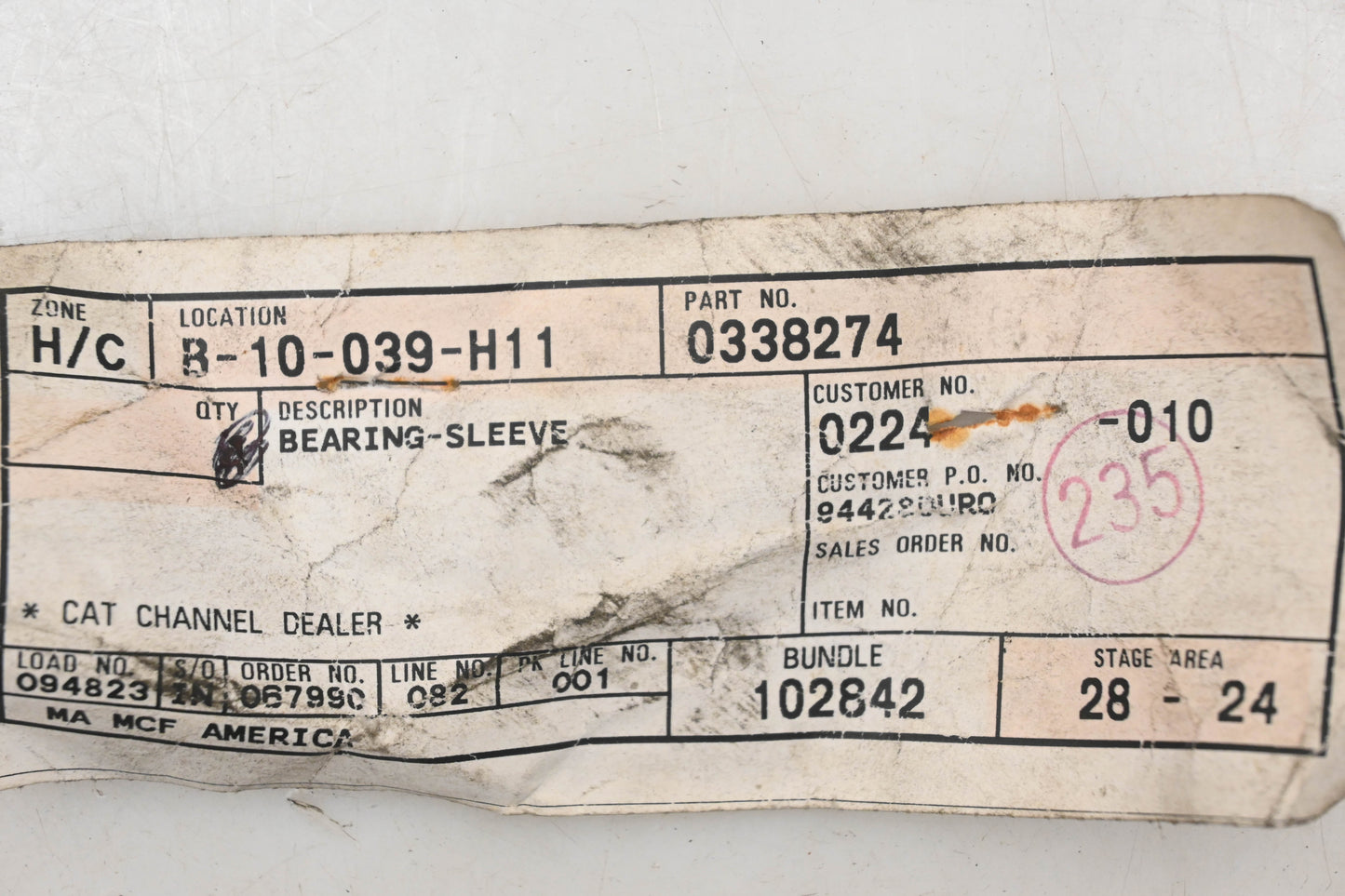 Caterpillar 0338274, 33-8274 Bearing Sleeve NOS