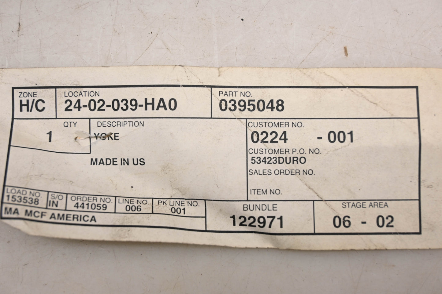 Caterpillar 0395048, 039-5048 Yoke NOS