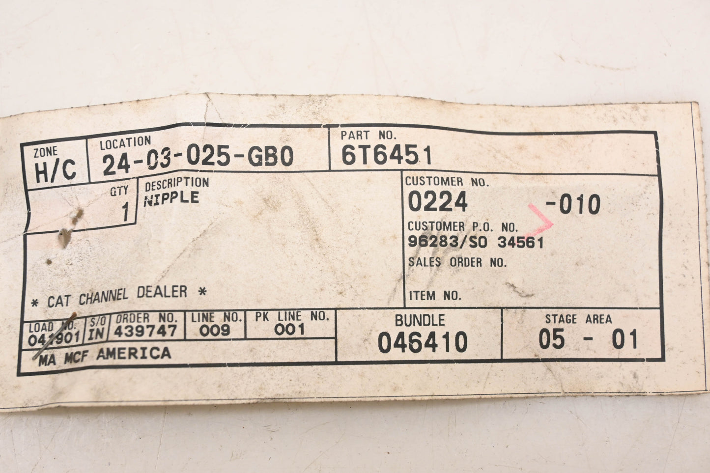 Caterpillar 6T6451, 6T-6451 Nipple NOS