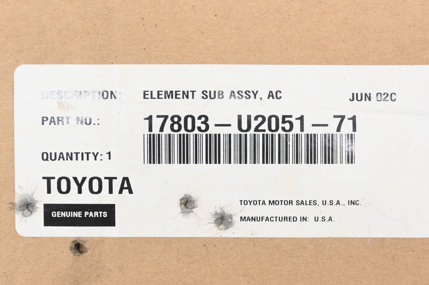 New OEM Toyota 17803-U2051-71 Air Filter NOS