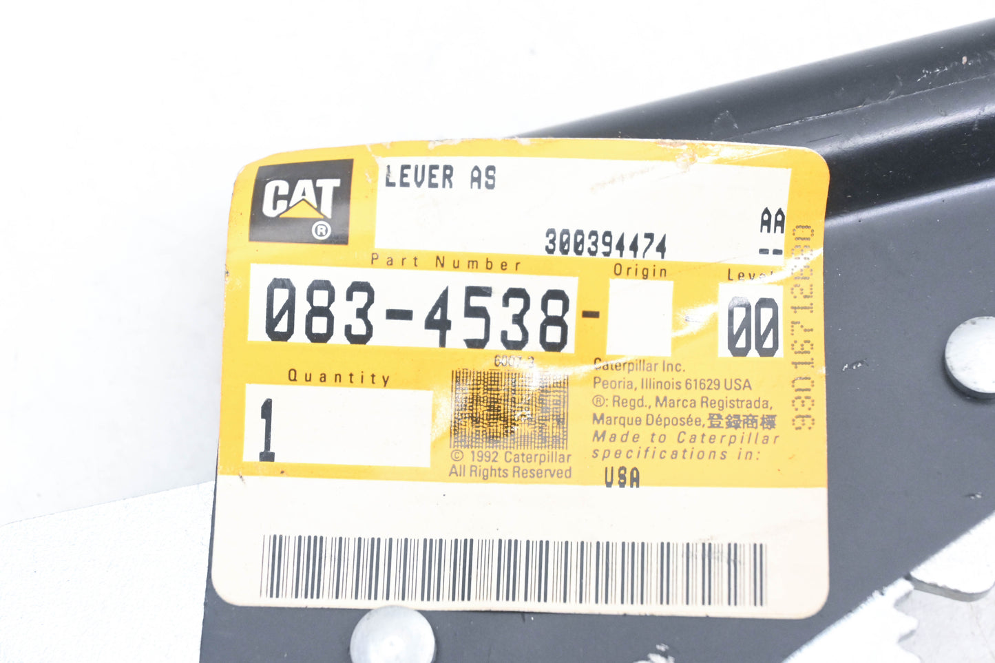 Caterpillar 0834538, 083-4538 Lever Assembly NOS