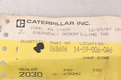 Caterpillar 068606, 06-8606 Snap Ring NOS