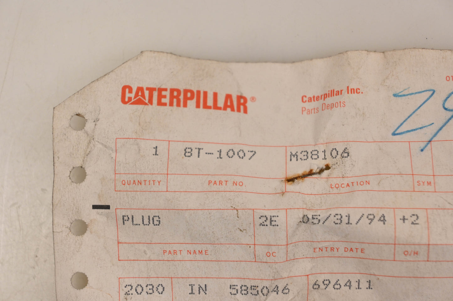 Caterpillar 8T1007, 8T-1007 Straight Thread Plug NOS