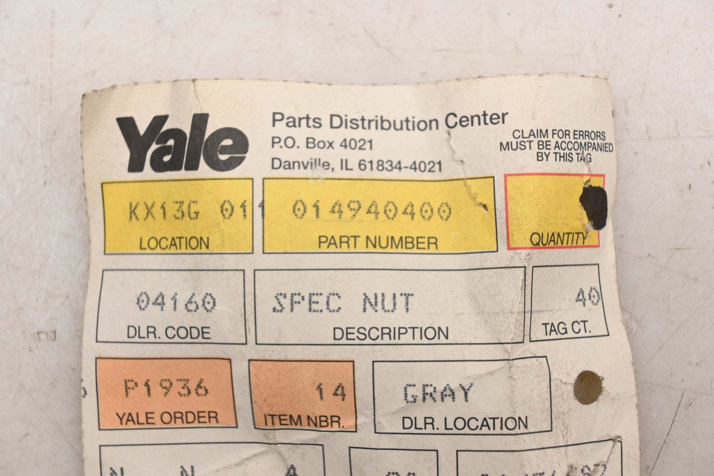 Yale 14940400 Special Nut NOS