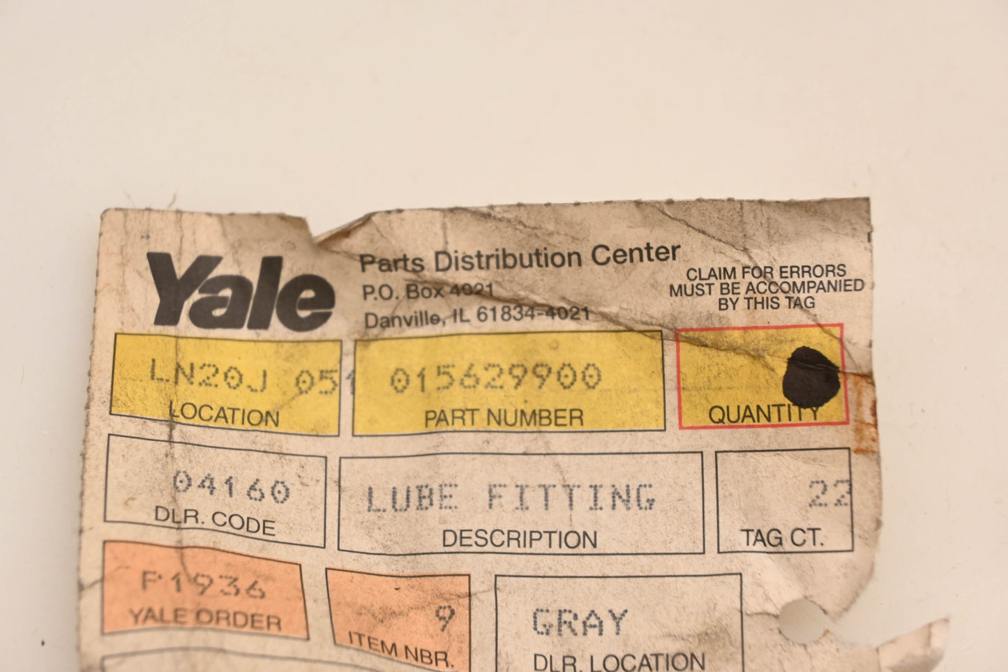 Yale 015629900 Zerk Grease Fitting NOS