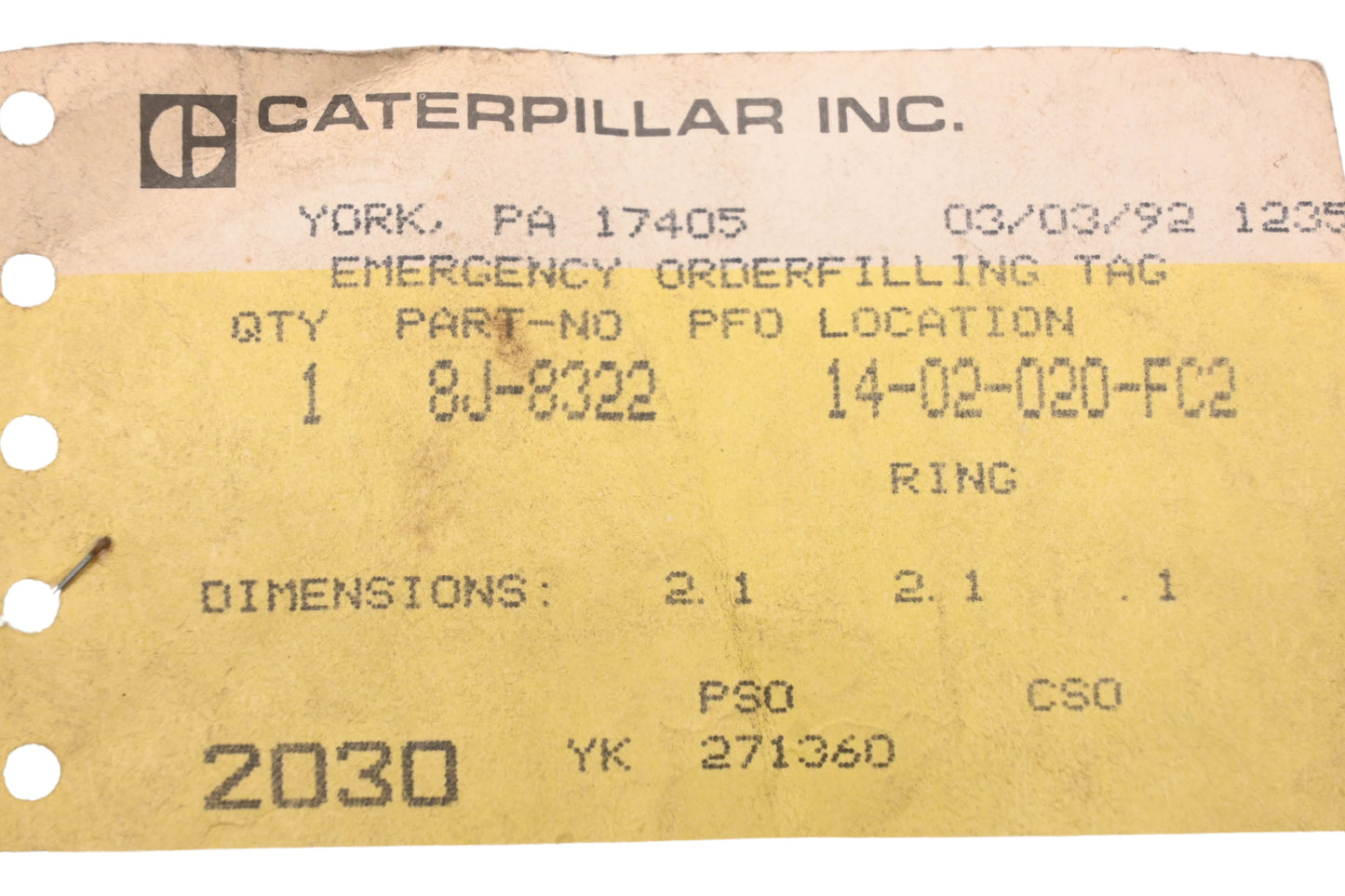 Caterpillar 8J-8322, 8J8322 Retaining Ring NOS