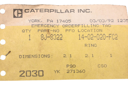 Caterpillar 8J-8322, 8J8322 Retaining Ring NOS