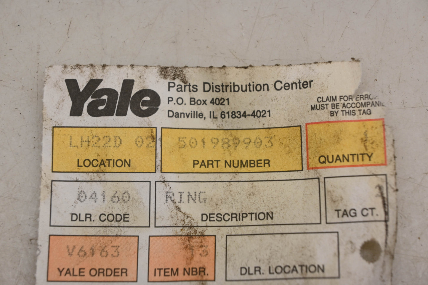 Yale 501989903 Retaining Ring NOS