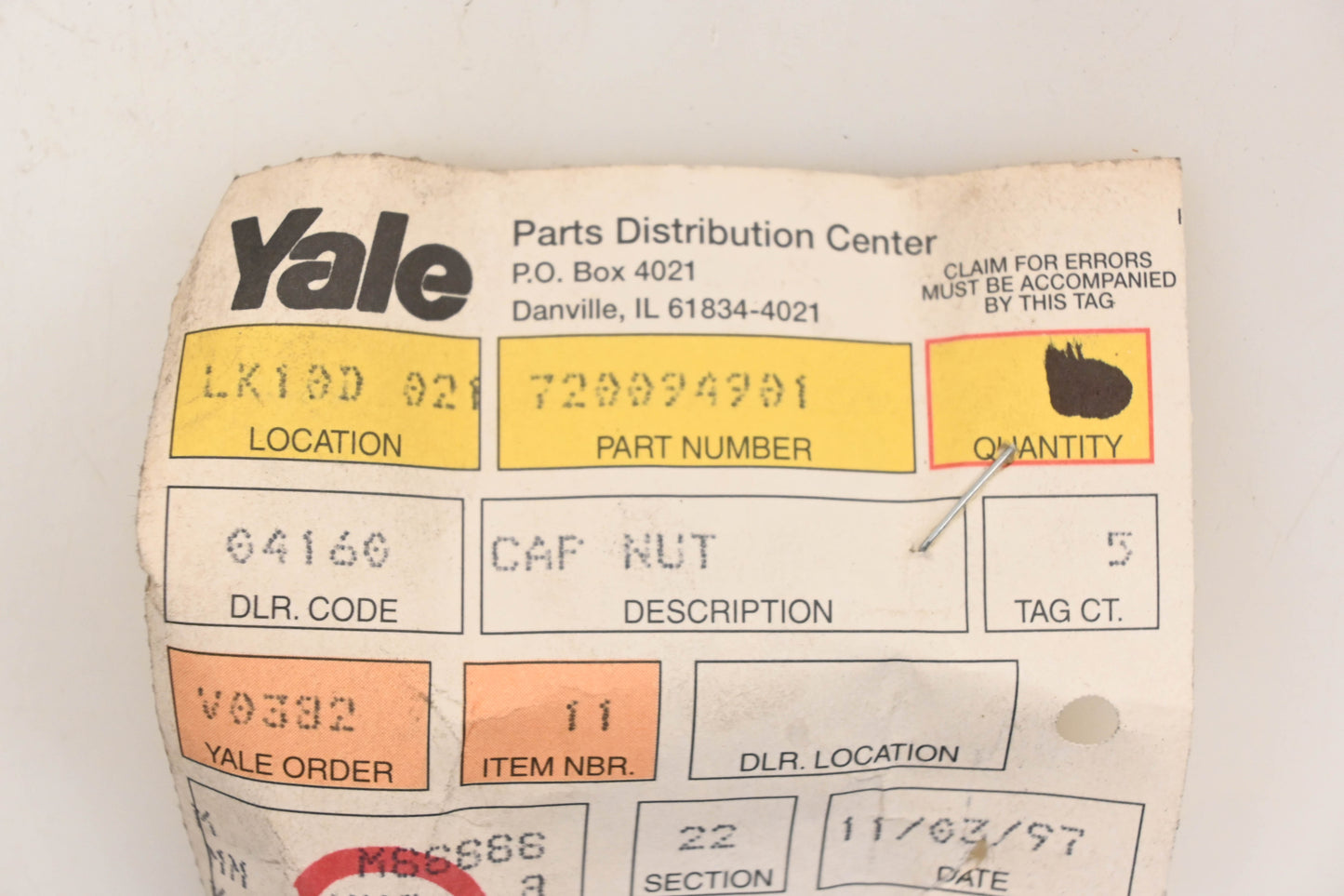 Yale 720094901 Crown Cap Nut NOS