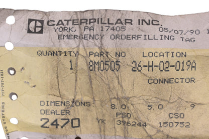 Caterpillar 8M0505, 8M-0505 Connector NOS