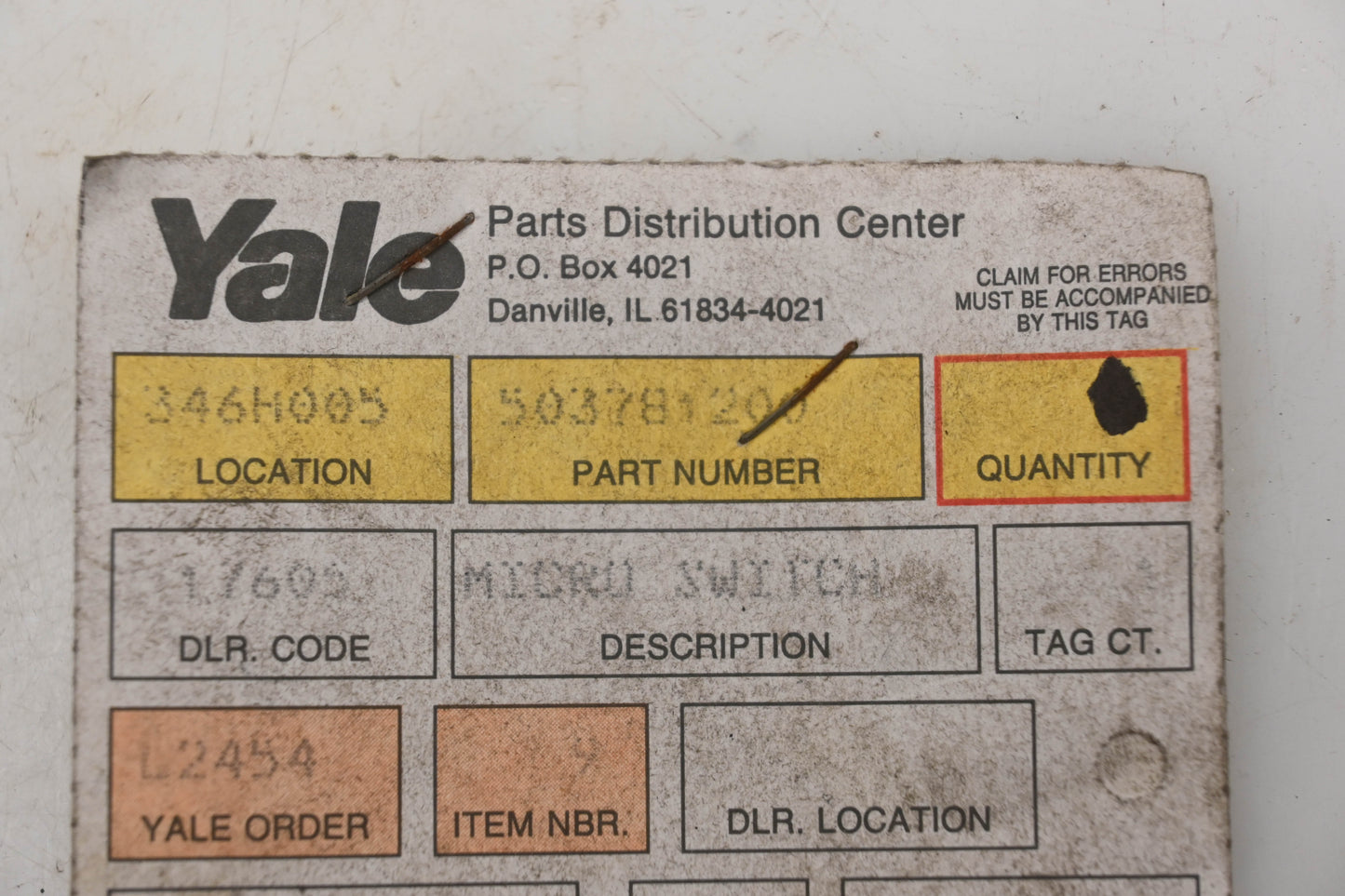 Yale 503781200 Micro Switch With Roller NOS