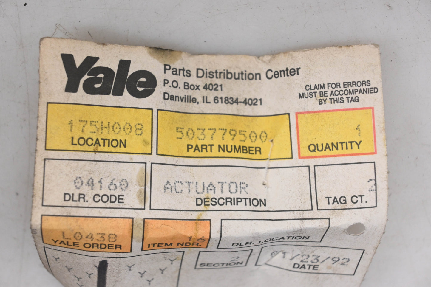 Yale 503779500 Actuator Button NOS