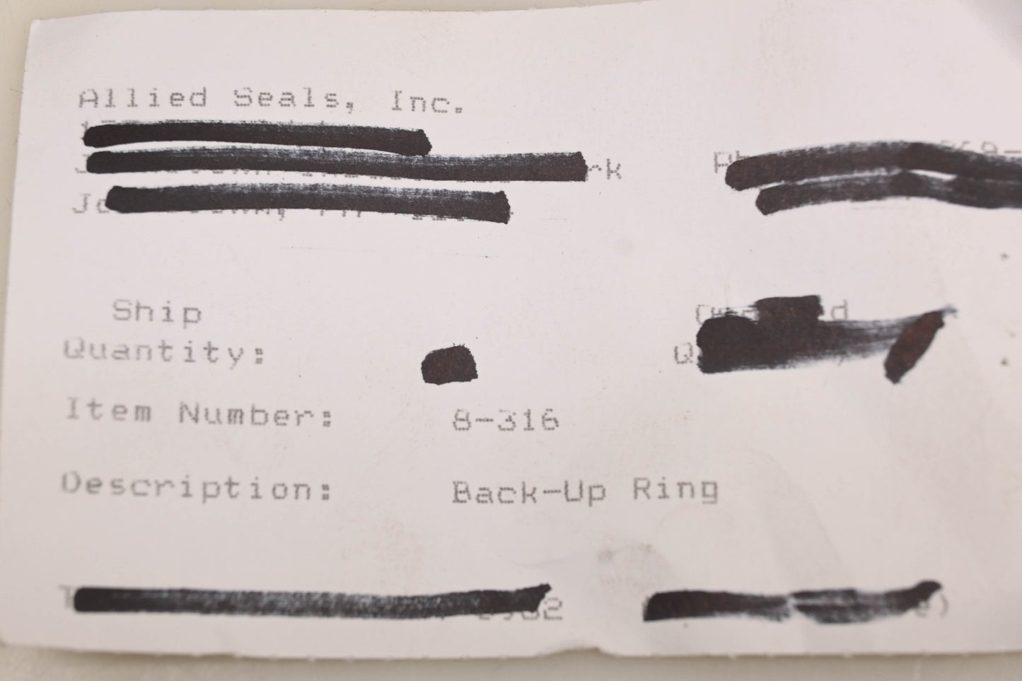 Allied 8-316, T48199 Back-Up Ring NOS