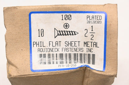 Aquidneck Fasteners HT014-8 10 x 2-1/2 Phillips Flat Sheet Metal Screws Qty 100 NOS