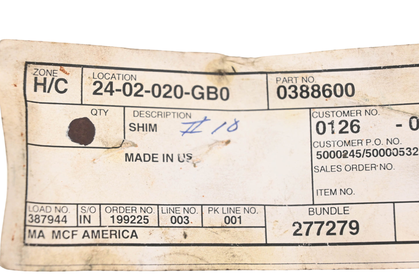 Caterpillar 0388600, 038-8600 Shim NOS