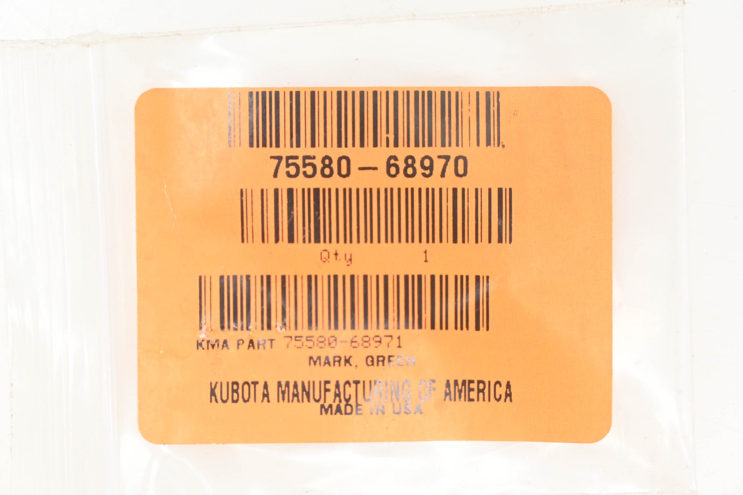 Kubota 75580-68970 Green Mark Decal NOS