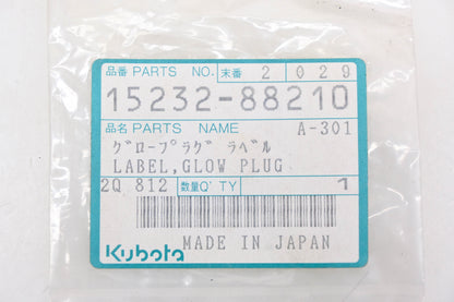 Kubota 15232-88210 Glow Plug Label NOS