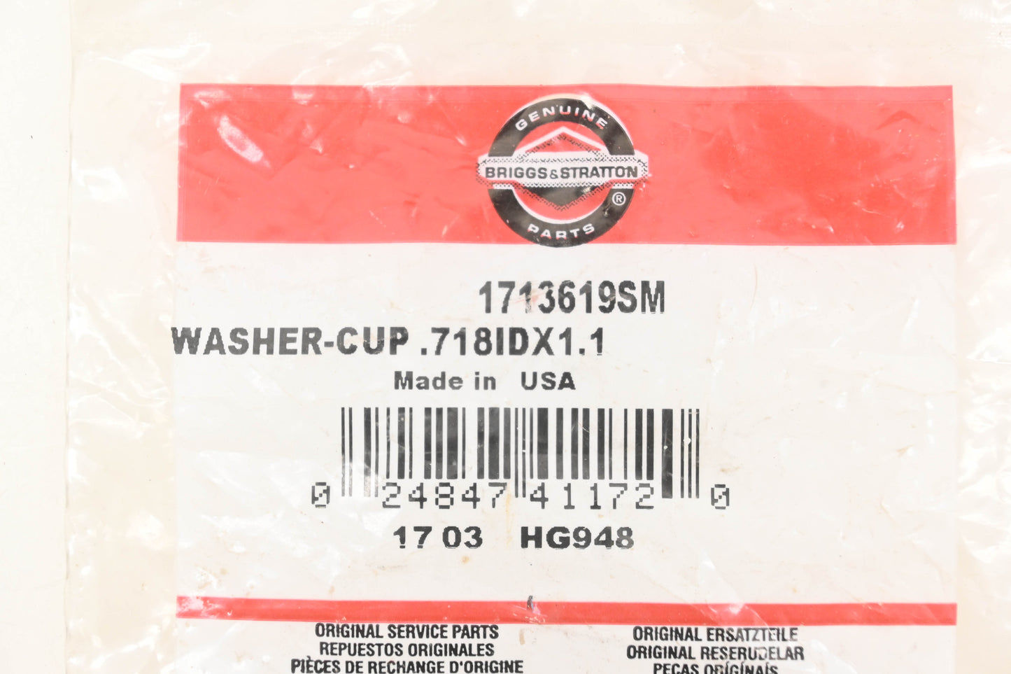 New OEM Briggs & Stratton 1713619SM Cup Washer NOS