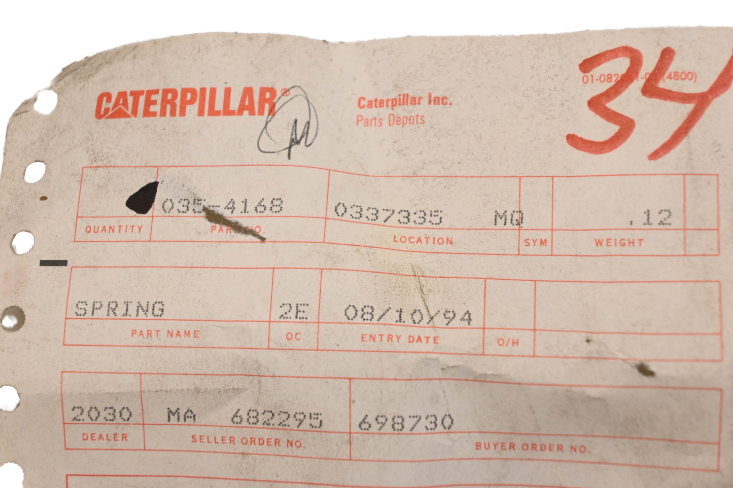 Caterpillar 0354168 Spring NOS