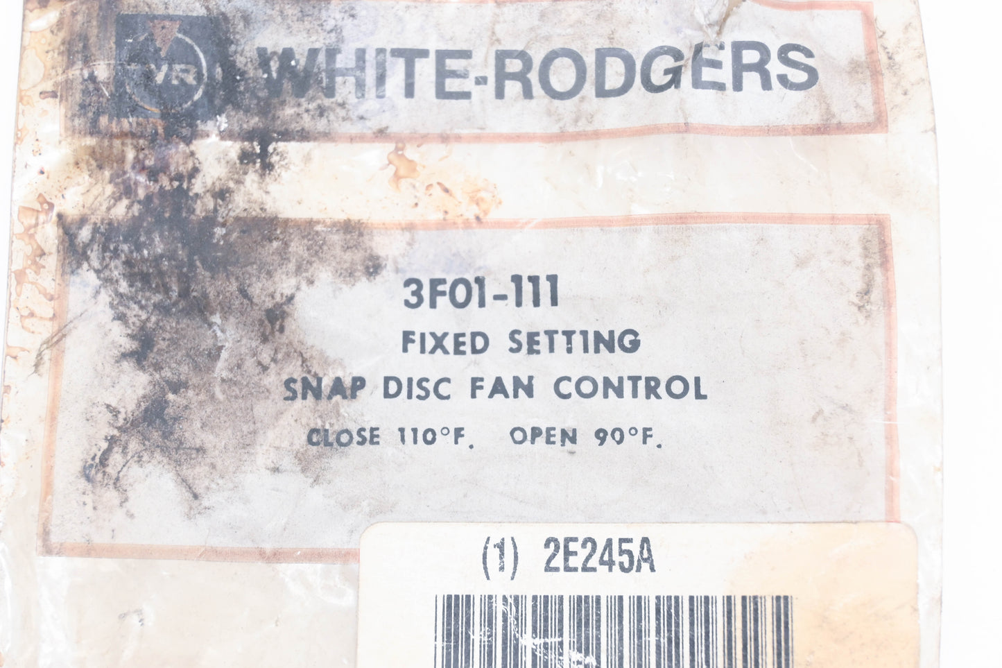 White-Rodgers 3F01-111, 2E245A Fixed Setting Snap Disc Fan Control NOS