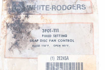 White-Rodgers 3F01-111, 2E245A Fixed Setting Snap Disc Fan Control NOS