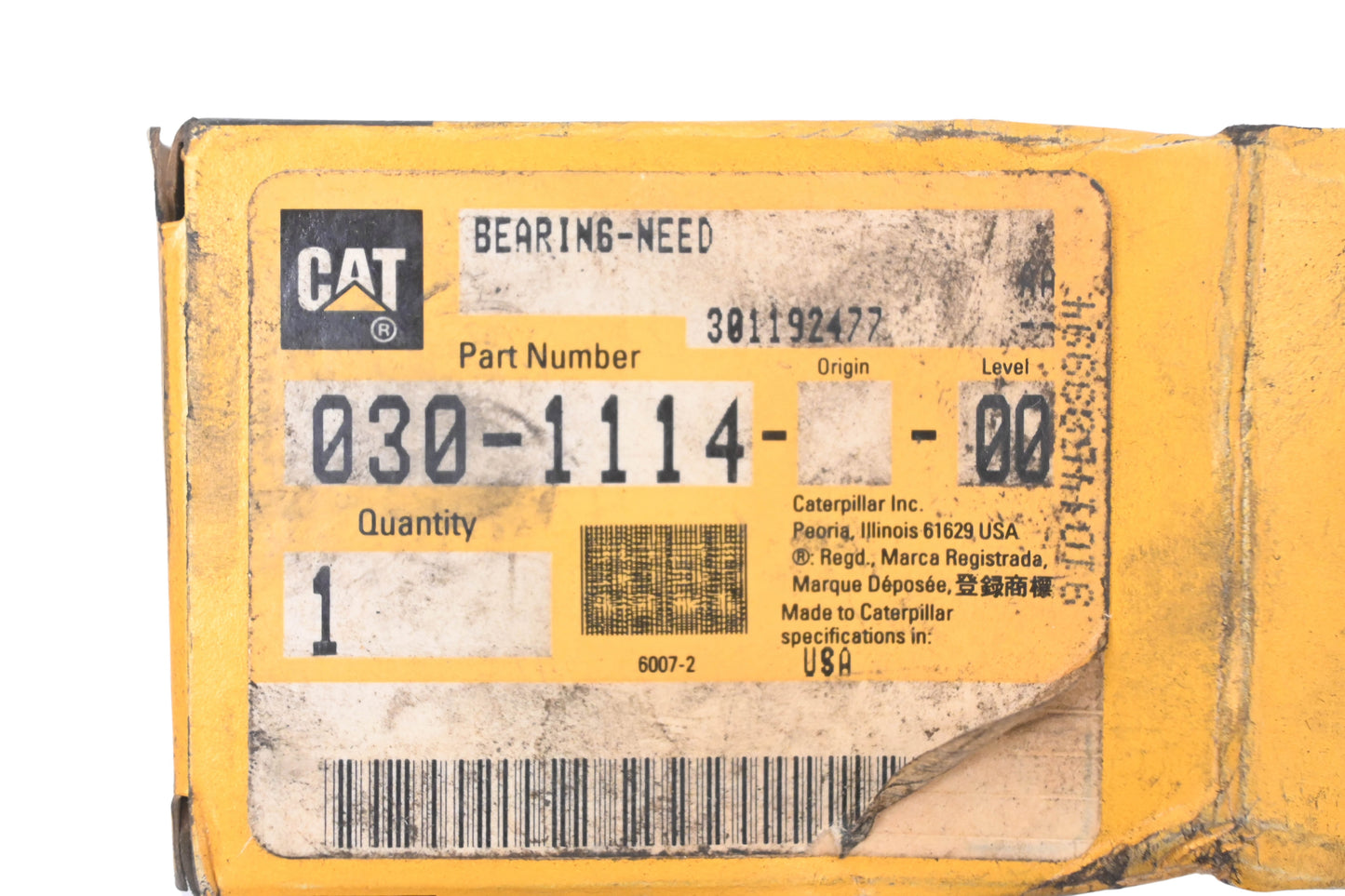 Caterpillar 030-1114, 0301114 Needle Bearing With Grease Fitting NOS