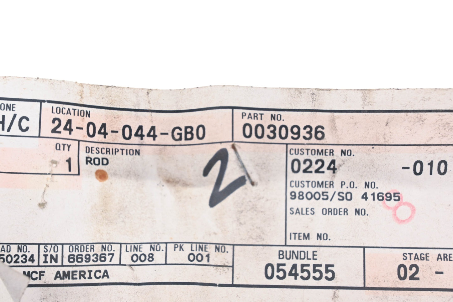 Caterpillar 0030936 Rod 3/8-24 x 11" NOS