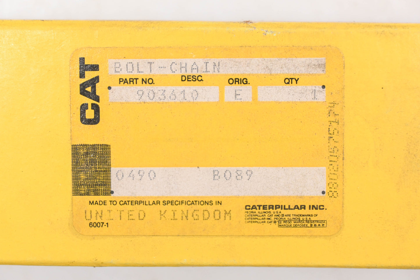 Caterpillar 903610, 00903610, 90-3610 Chain Anchor Bolt NOS