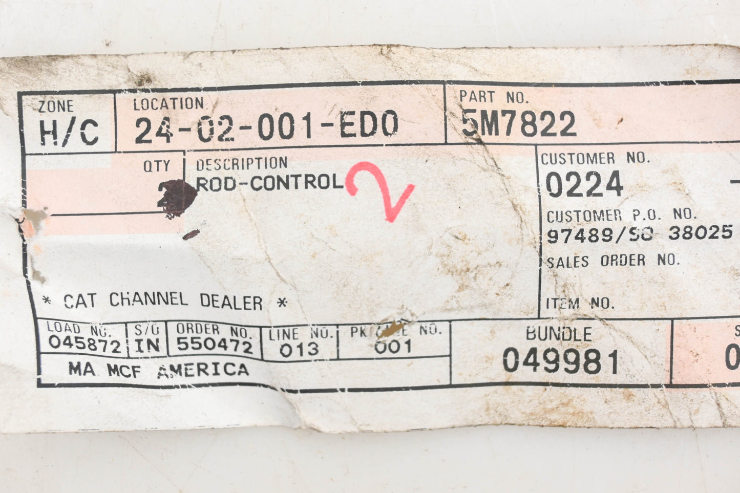 Caterpillar 5M7822, 5M-7822 Control Rod