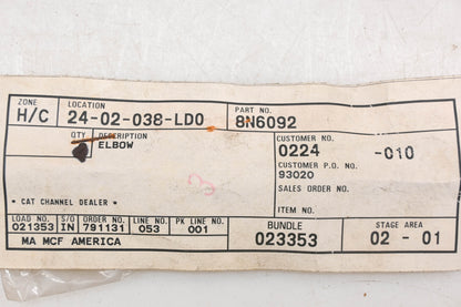 Caterpillar 8N6092, 8N-6092 Elbow Fitting NOS