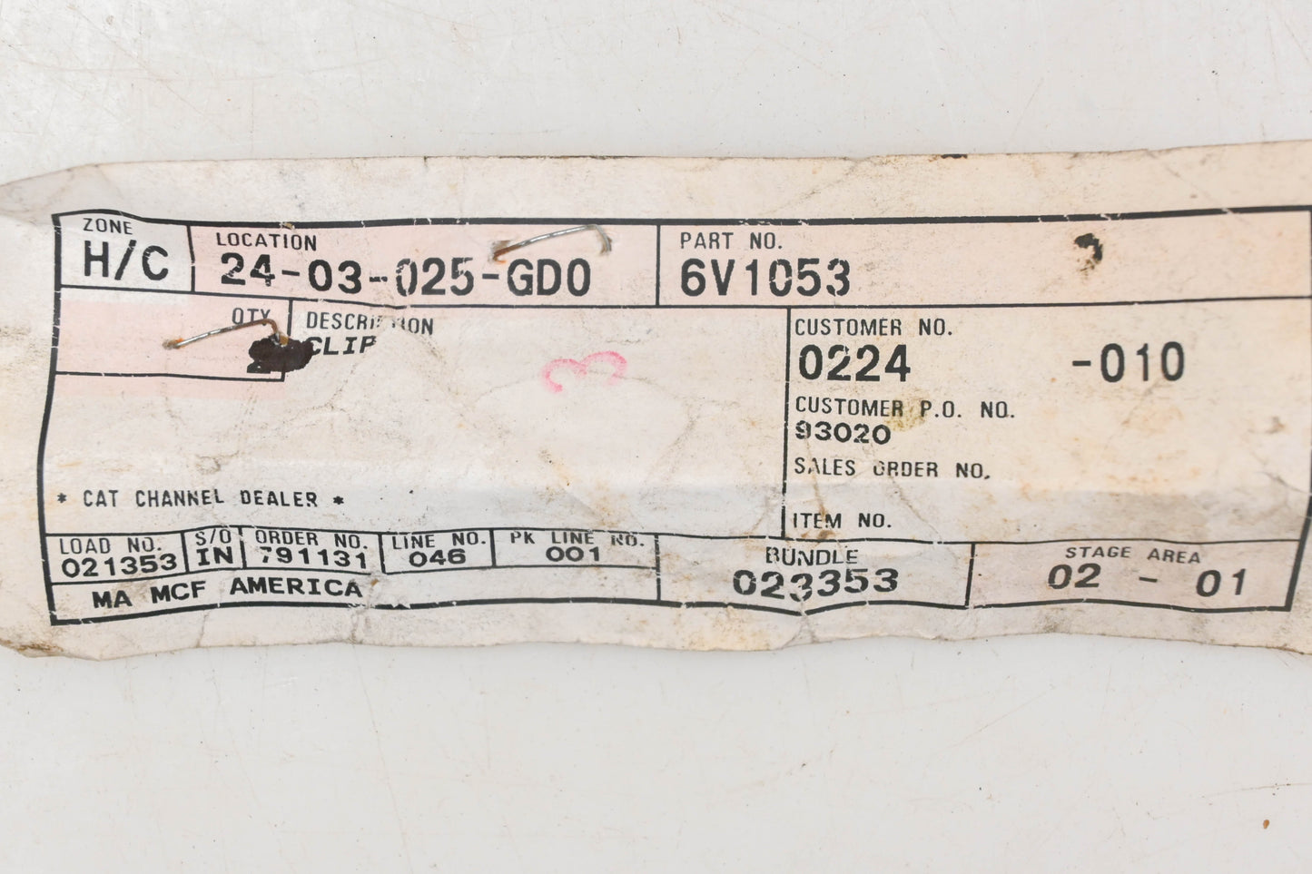 Caterpillar 6V1053, 6V-1053 Clip NOS