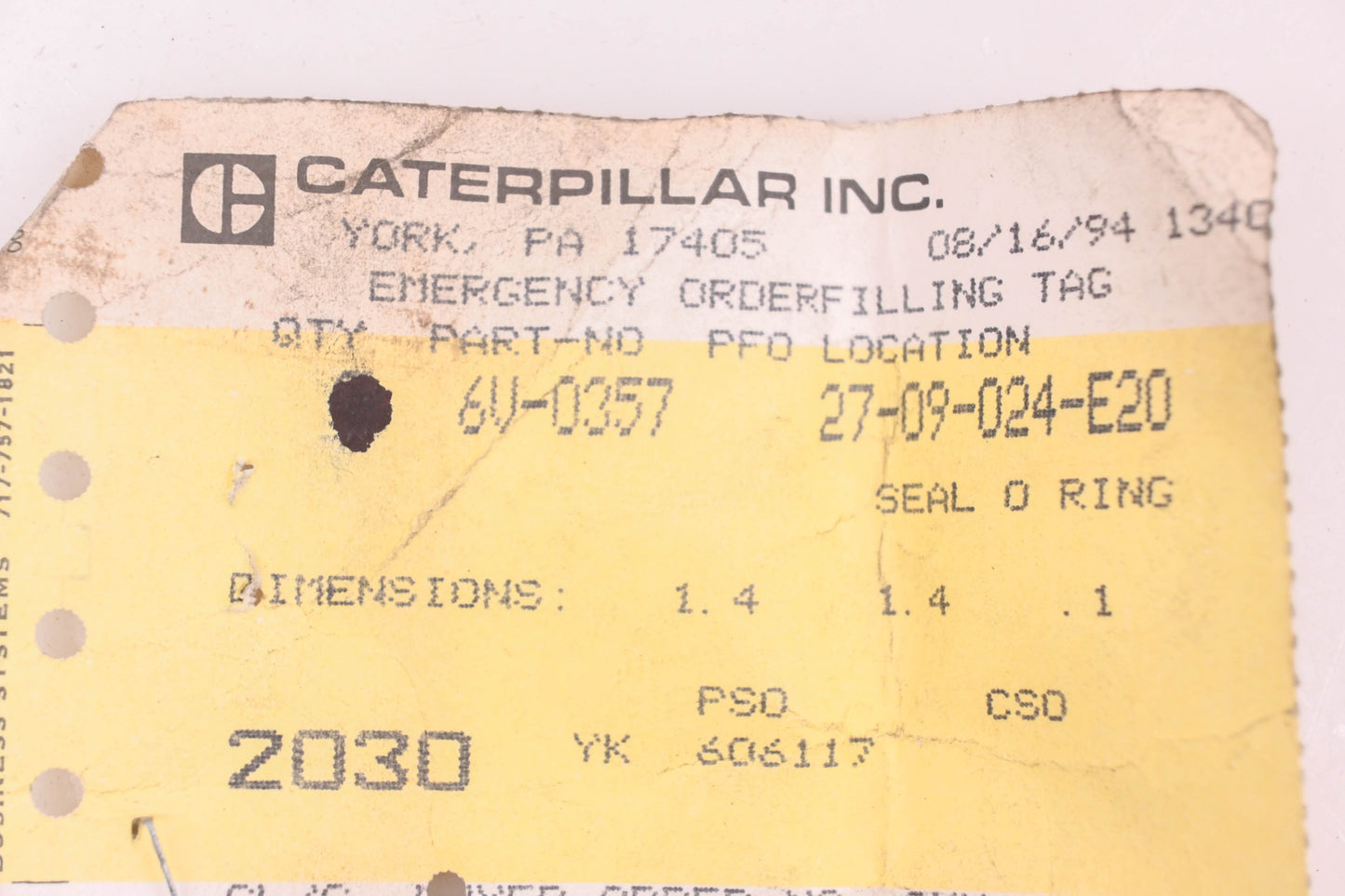 Caterpillar 6V0357, 6V-0357 O-Ring NOS